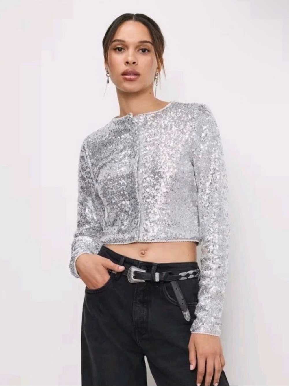 Good American Sparkly Cardigan Top